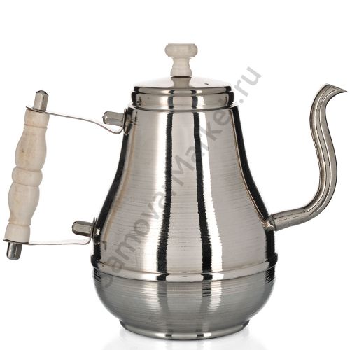 Чайник заварочный для самовара большой 1 литр, фурнитура кость, серебристый 