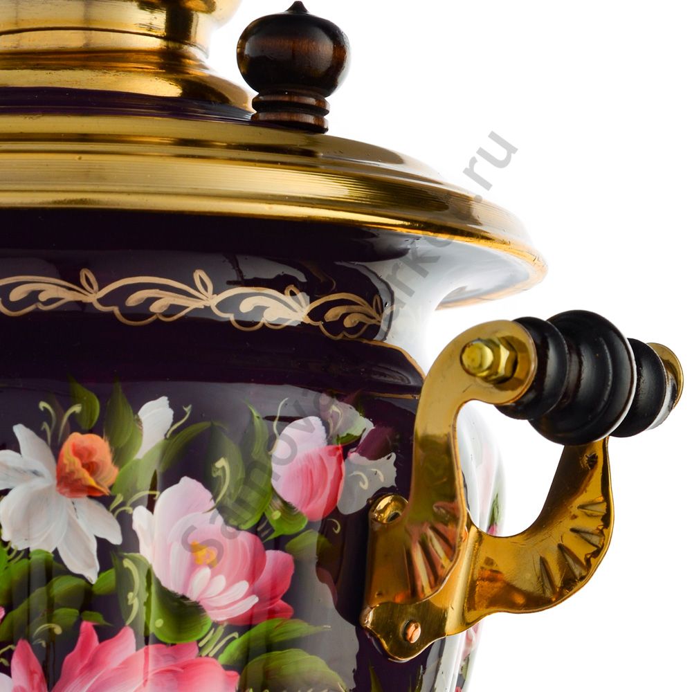 Самовар электрический 3 литра с художественной росписью «Букет на фиолетовом в золоте» формы «Рюмка» Самовар электрический 3 литра с художественной росписью «Букет на фиолетовом в золоте» формы «Рюмка»