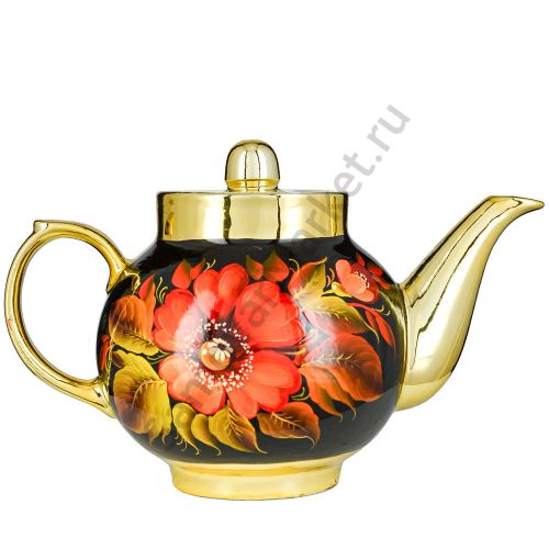 Чайник заварочный для самовара с художественной росписью «Маки на чёрном»