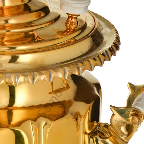 Самовар антикварный жаровой на спирте 5,5 литров формы «Банка гранная» Тейле, золотой 