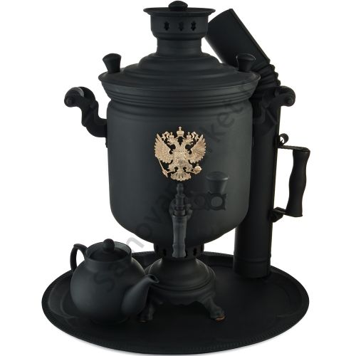 Самовар комбинированный 7 литров формы «Банка с гербом РФ» в наборе из 4 предметов, «Графит» Самовар комбинированный 7 литров формы «Банка с гербом РФ» в наборе из 4 предметов, «Графит»