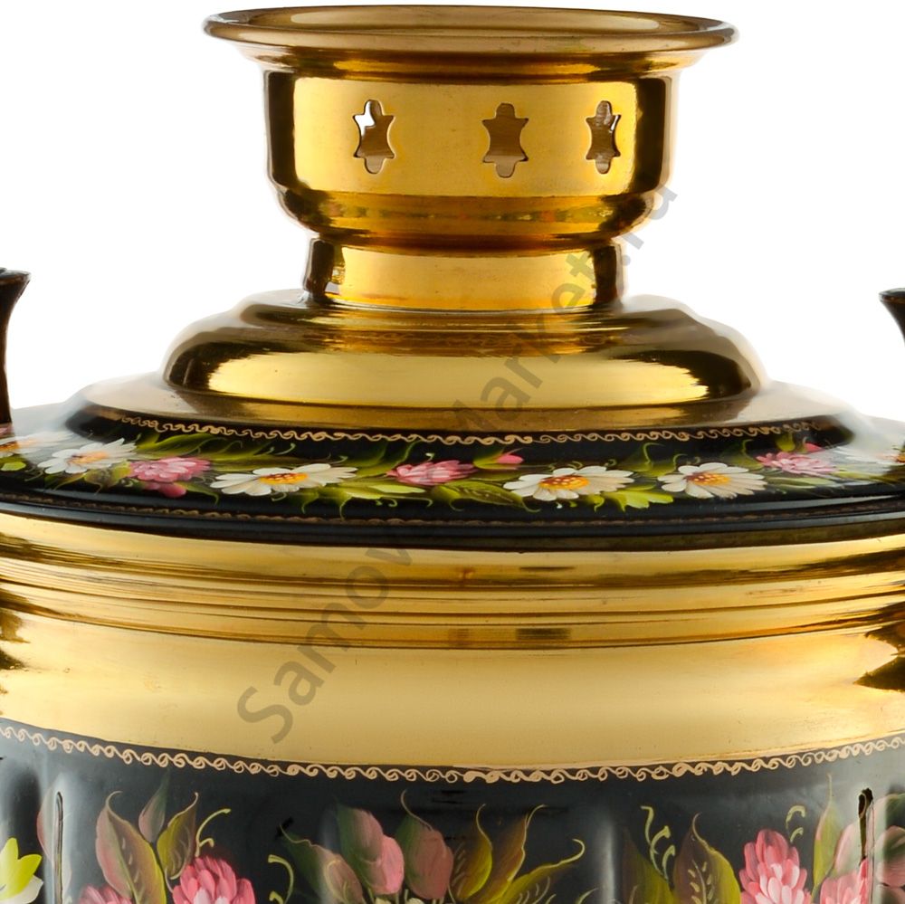 Самовар электрический 10 л. с художественной росписью «Ромашки с клевером на чёрном» формы «Банка» Самовар электрический 10 л. с художественной росписью «Ромашки с клевером на чёрном» формы «Банка»