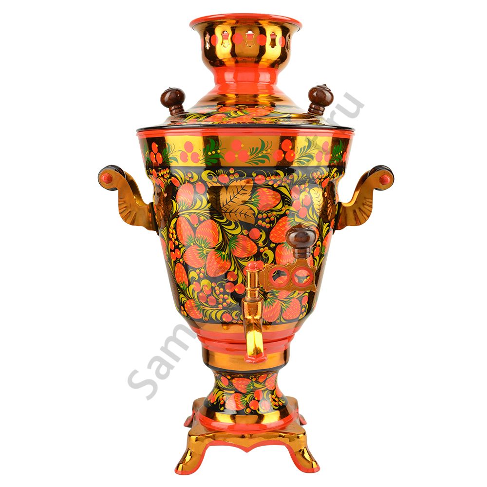 Самовар электрический 3 литра с художественной росписью «Клубника в зелени №2» формы «Рюмка гладкая» Самовар электрический 3 литра с художественной росписью «Клубника в зелени №2» формы «Рюмка гладкая»