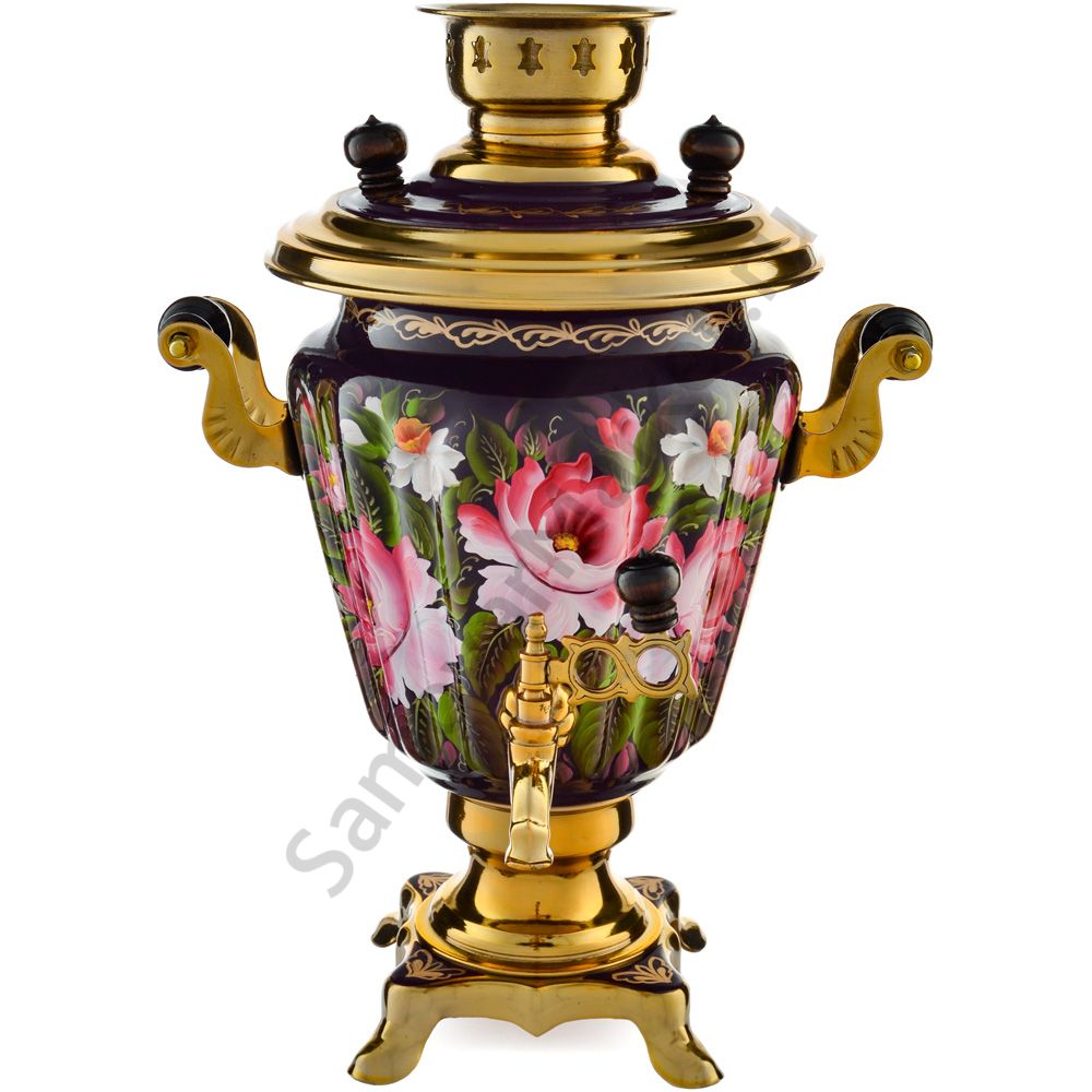 Самовар электрический 3 литра с художественной росписью «Букет на фиолетовом в золоте» формы «Рюмка» Самовар электрический 3 литра с художественной росписью «Букет на фиолетовом в золоте» формы «Рюмка»