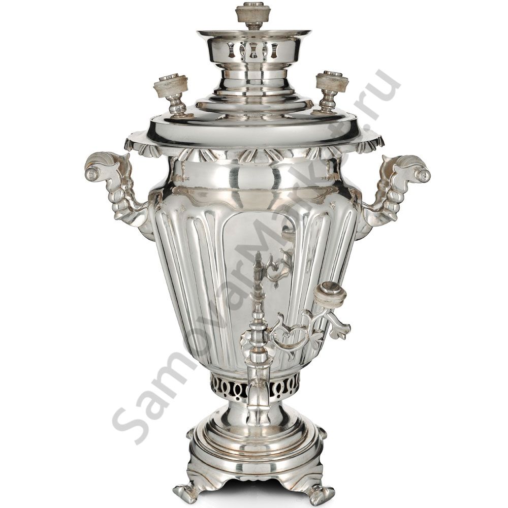 Самовар антикварный на дровах 3 литра формы «Рюмка» Братьев Петровых,фурнитура кость,посеребрённый  Самовар антикварный на дровах 3 литра формы «Рюмка» Братьев Петровых,фурнитура кость,посеребрённый