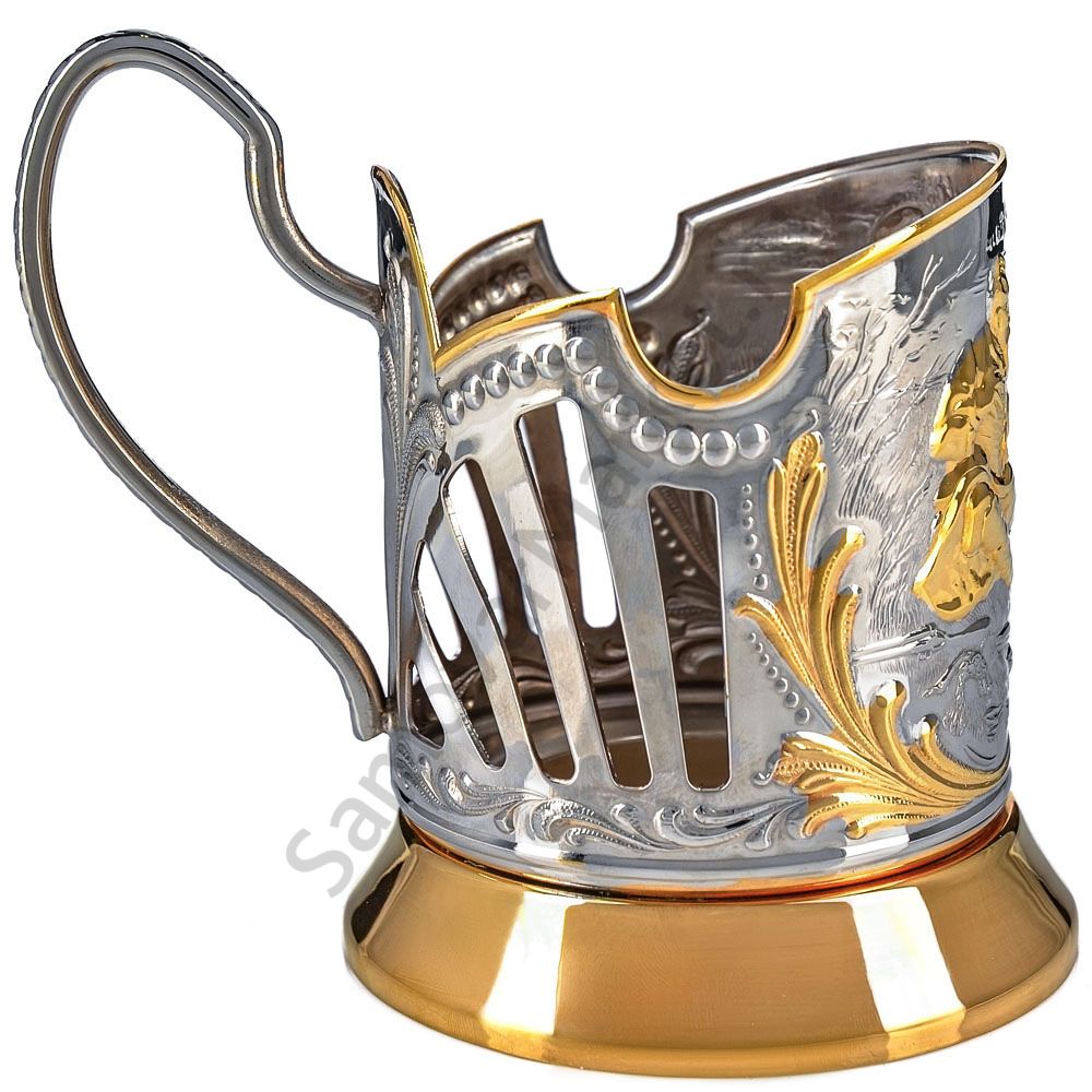 Подстаканник никелированный с частичной позолотой «Охотники на привале» Подстаканник никелированный с частичной позолотой «Охотники на привале»