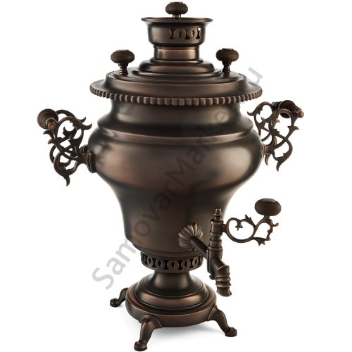 Самовар антикварный на дровах 5,5 литров формы «Дуля» Б.Г. Тейле, с трубой, травление по меди