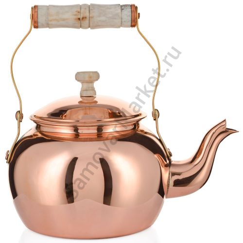 Чайник антикварный, заварочный 1,1 литра, медный, фурнитура кость