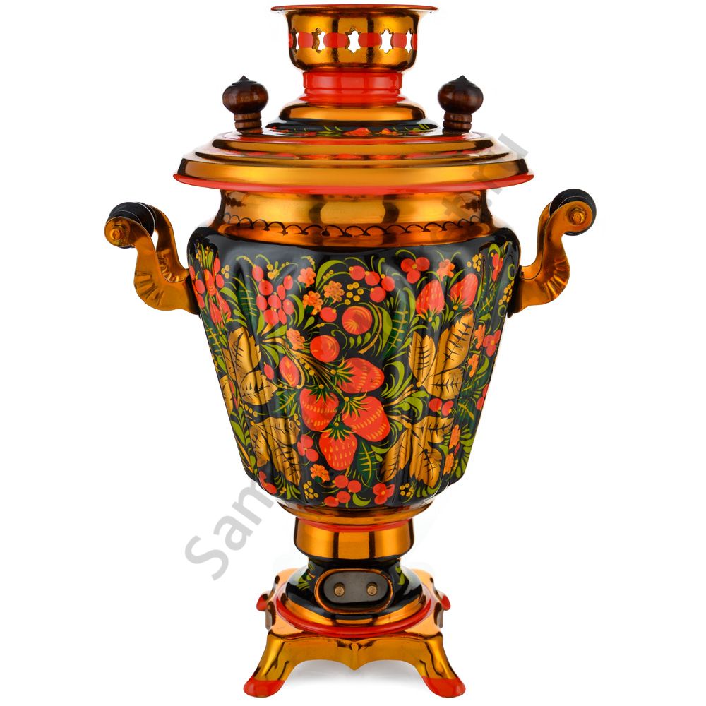 Самовар электрический 3 литра с художественной росписью «Хохлома с ягодами в зелени» формы «Рюмка» Самовар электрический 3 литра с художественной росписью «Хохлома с ягодами в зелени» формы «Рюмка»