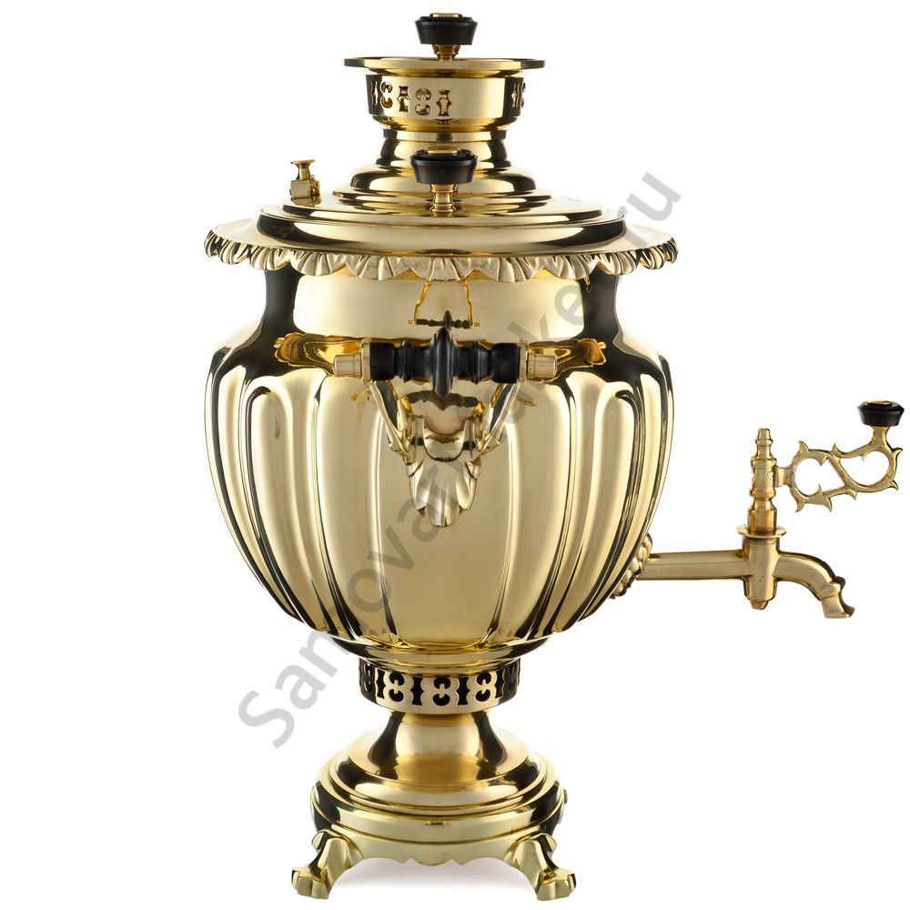 Самовар антикварный на дровах 6,5 литров формы «Ваза дольная», ТПЗ, золотистый Самовар антикварный на дровах 6,5 литров формы «Ваза дольная», ТПЗ, золотистый