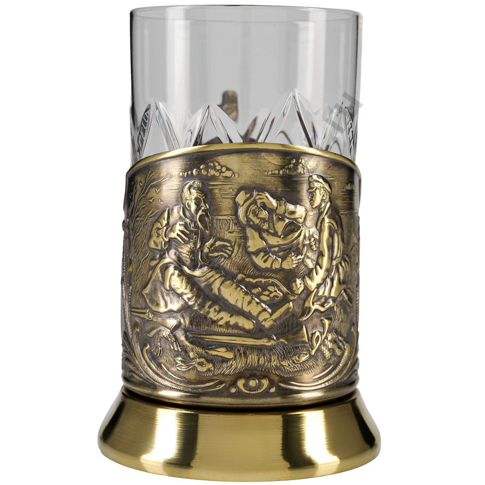 Подстаканник латунный «Охотники на привале» Подстаканник латунный «Охотники на привале»