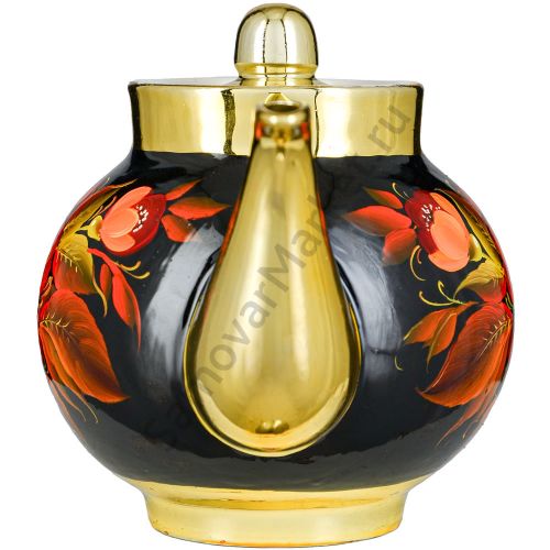 Чайник заварочный для самовара с художественной росписью «Маки на чёрном»