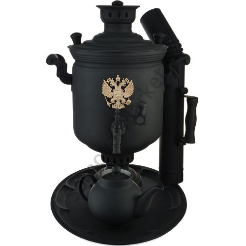 Самовар комбинированный 7 литров формы «Банка с гербом РФ» в наборе из 4 предметов, «Графит» Самовар комбинированный 7 литров формы «Банка с гербом РФ» в наборе из 4 предметов, «Графит»
