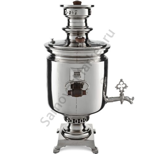 Самовар антикварный на дровах 7,5 литров формы «Банка» Н.И. Баташева с медалями, серебристый 