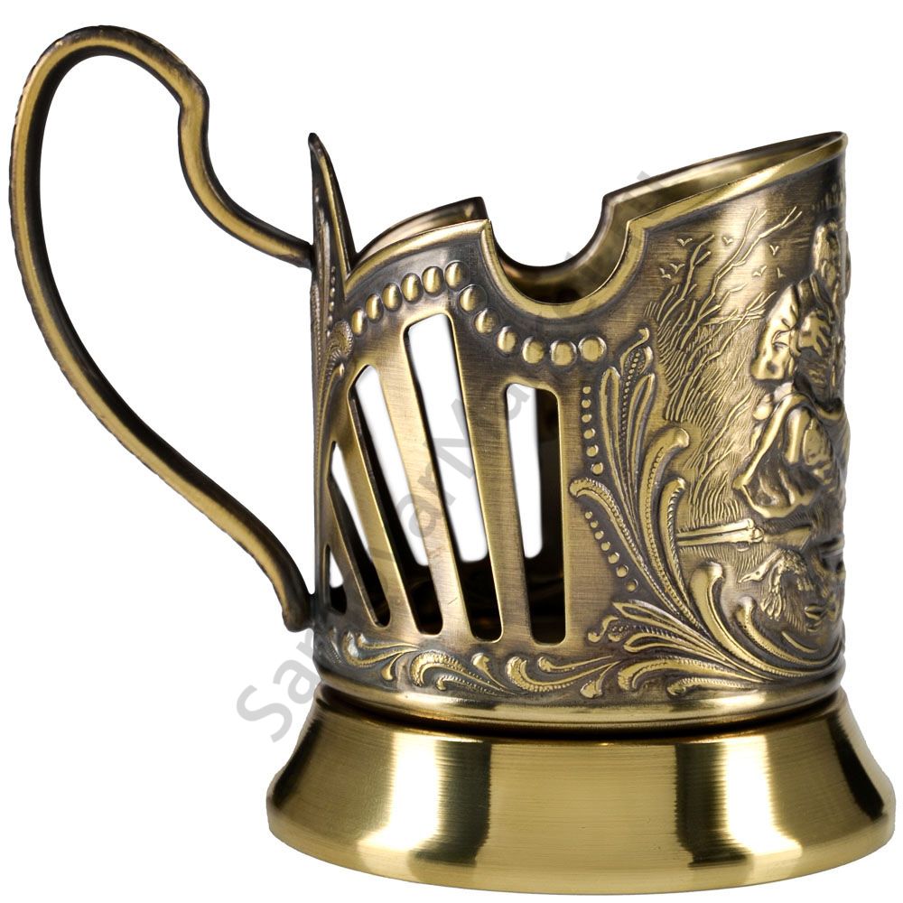 Подстаканник латунный «Охотники на привале» Подстаканник латунный «Охотники на привале»