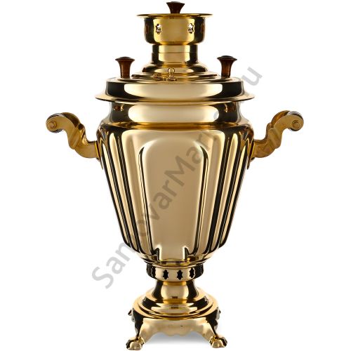 Самовар комбинированный 5 литров формы «Рюмкас гербом РФ», золотой, категория «Люкс»