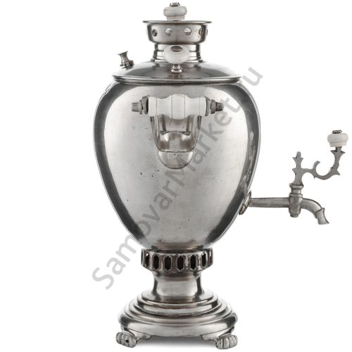 Самовар антикварный на дровах «Эгоист» 1,5 литра формы «Яйцо» Маликова, с трубой, серебристый