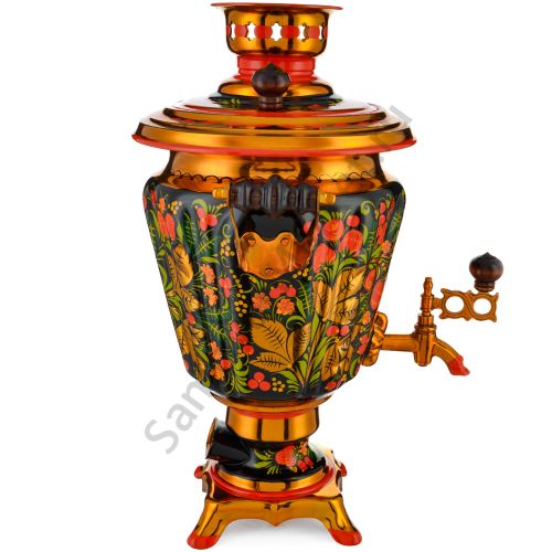 Самовар электрический 3 литра с художественной росписью «Хохлома с ягодами в зелени» формы «Рюмка»