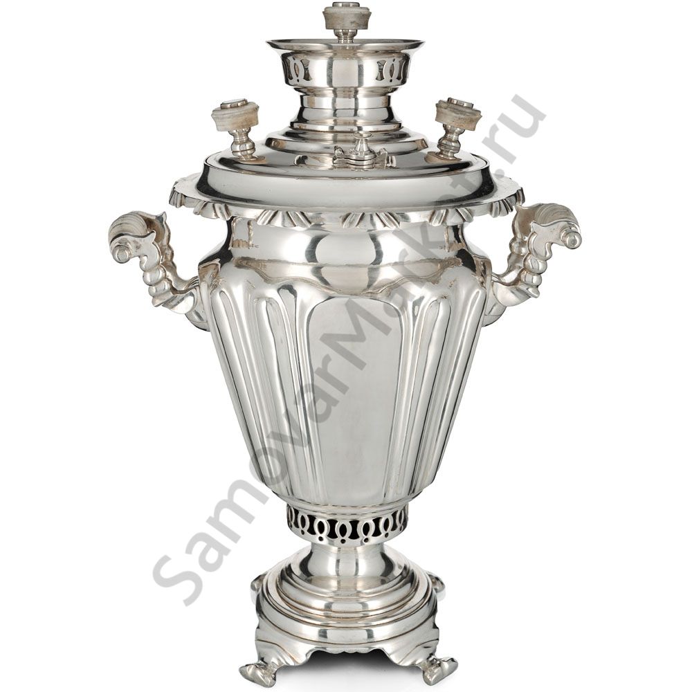 Самовар антикварный на дровах 3 литра формы «Рюмка» Братьев Петровых,фурнитура кость,посеребрённый  Самовар антикварный на дровах 3 литра формы «Рюмка» Братьев Петровых,фурнитура кость,посеребрённый