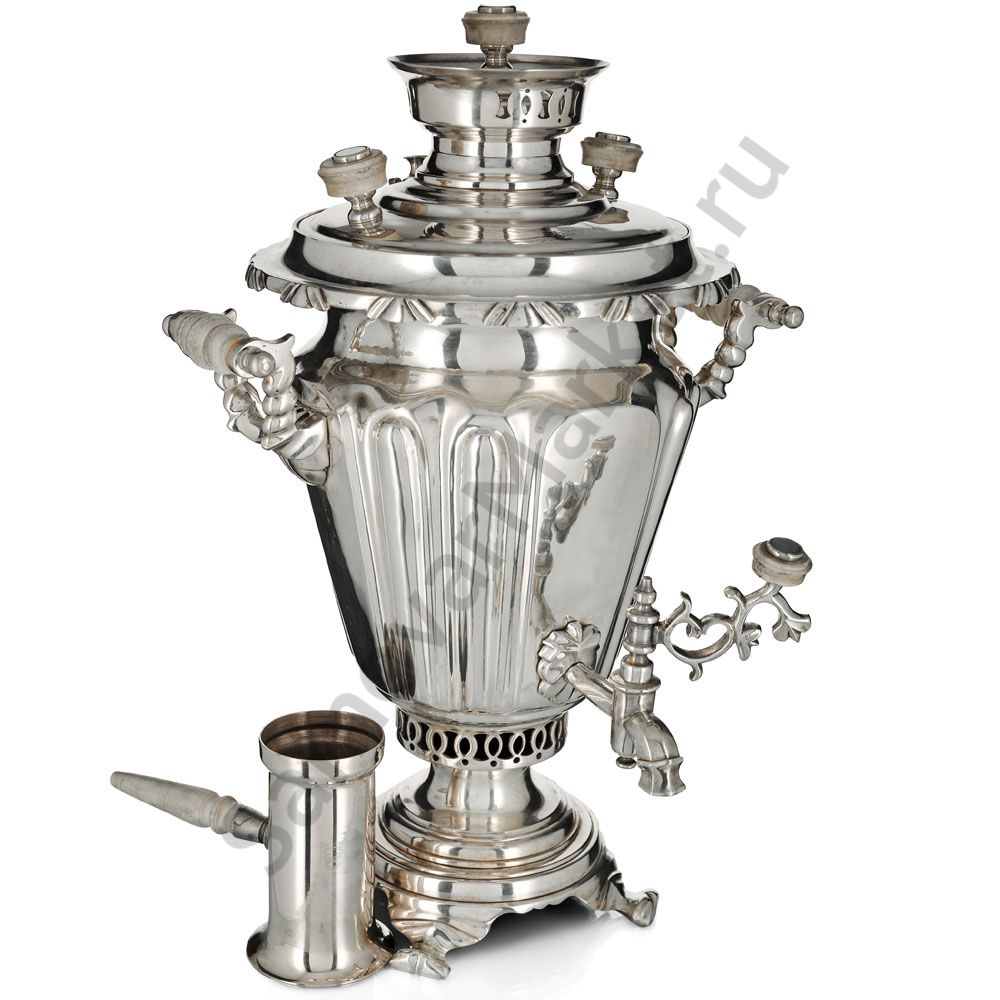 Самовар антикварный на дровах 3 литра формы «Рюмка» Братьев Петровых,фурнитура кость,посеребрённый  Самовар антикварный на дровах 3 литра формы «Рюмка» Братьев Петровых,фурнитура кость,посеребрённый