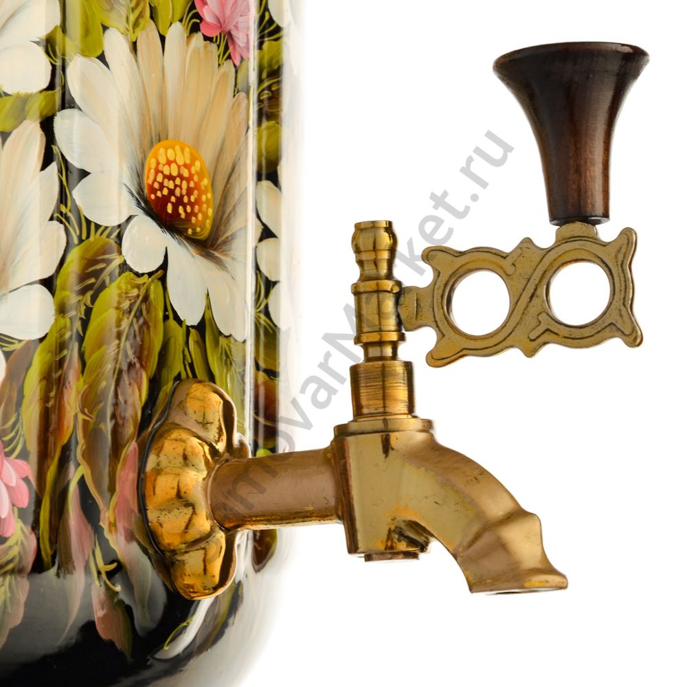 Самовар электрический 10 л. с художественной росписью «Ромашки с клевером на чёрном» формы «Банка» Самовар электрический 10 л. с художественной росписью «Ромашки с клевером на чёрном» формы «Банка»