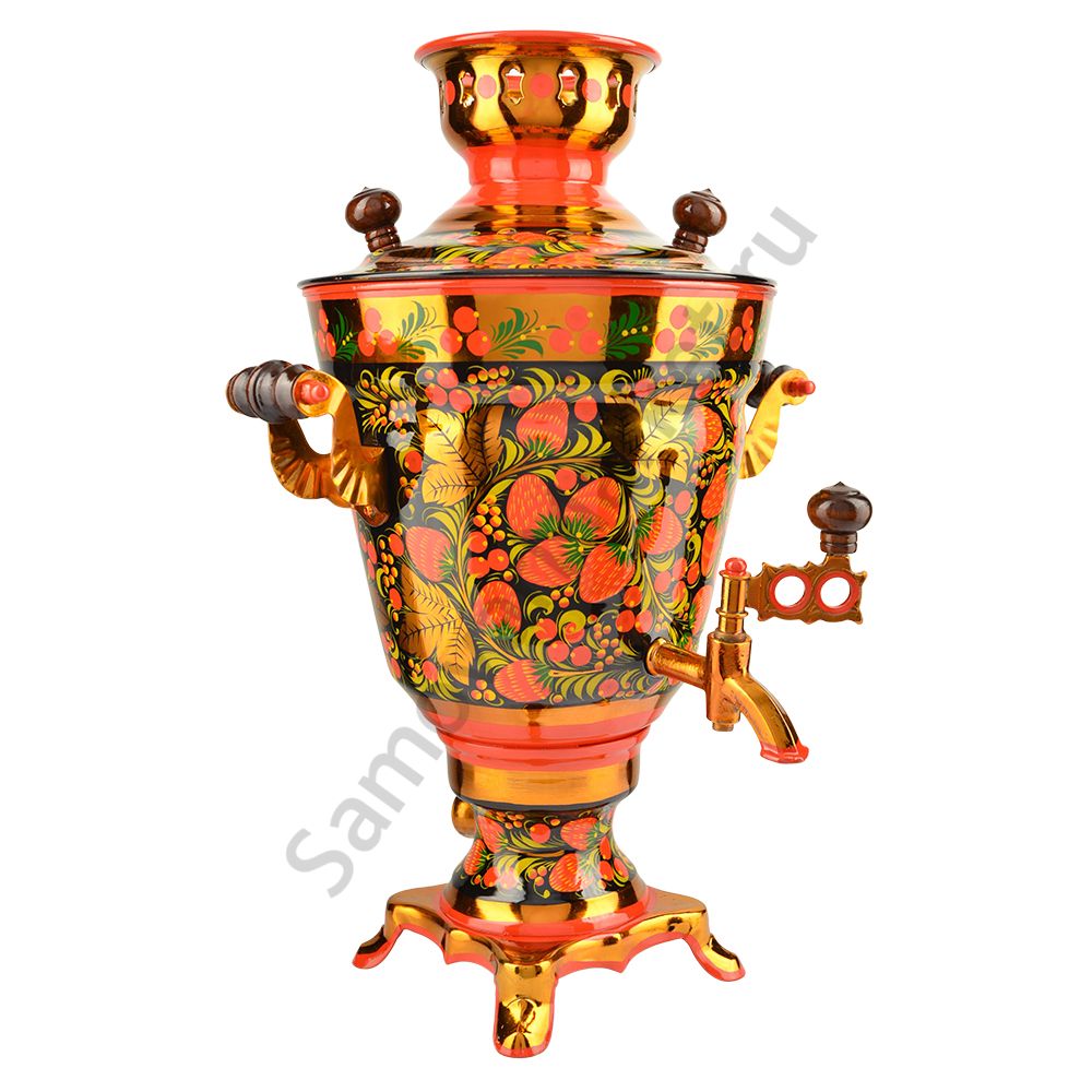 Самовар электрический 3 литра с художественной росписью «Клубника в зелени №2» формы «Рюмка гладкая» Самовар электрический 3 литра с художественной росписью «Клубника в зелени №2» формы «Рюмка гладкая»