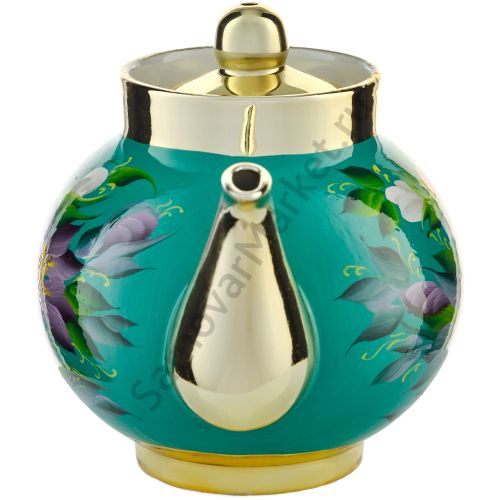 Чайник заварочный для самовара с художественной росписью «Нарциссы на зелёном в золоте» 