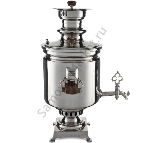 Самовар антикварный на дровах 7 л.формы «Банка» Я.Е.Лозинский прием.Баташева с медалями, серебристый