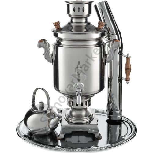 Самовар на дровах из нержавейки 5 литров формы «Банка» в наборе из 4 предметов (труба в подарок)