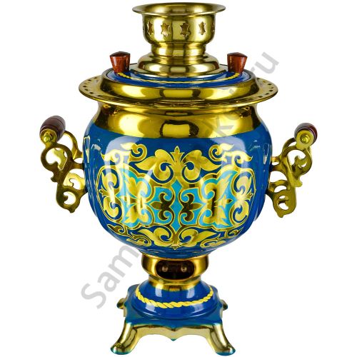 Самовар электрический 3 литра с художественной росписью «Орнамент синий» формы «Овал»