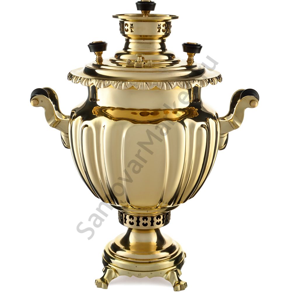 Самовар антикварный на дровах 6,5 литров формы «Ваза дольная», ТПЗ, золотистый Самовар антикварный на дровах 6,5 литров формы «Ваза дольная», ТПЗ, золотистый