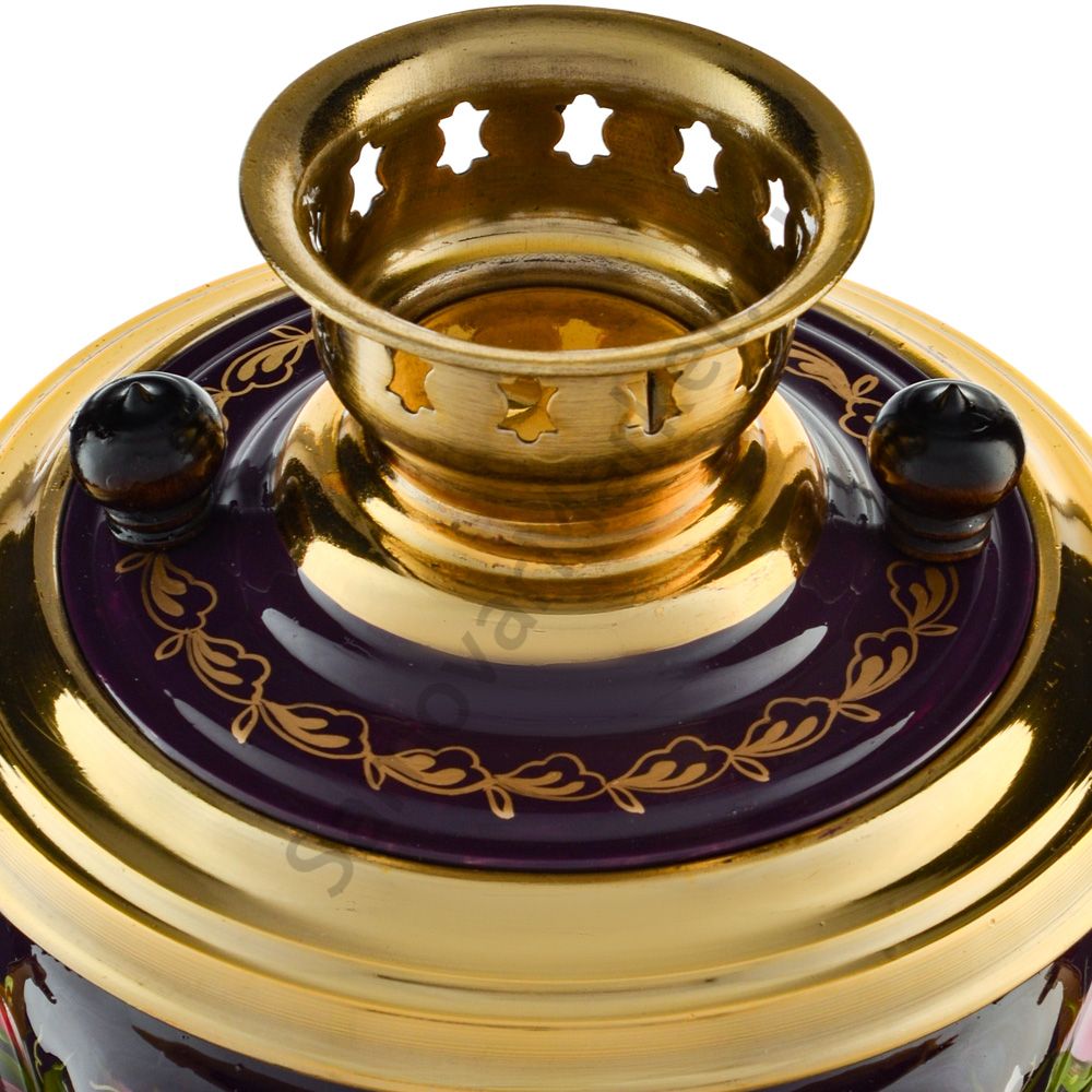 Самовар электрический 3 литра с художественной росписью «Букет на фиолетовом в золоте» формы «Рюмка» Самовар электрический 3 литра с художественной росписью «Букет на фиолетовом в золоте» формы «Рюмка»