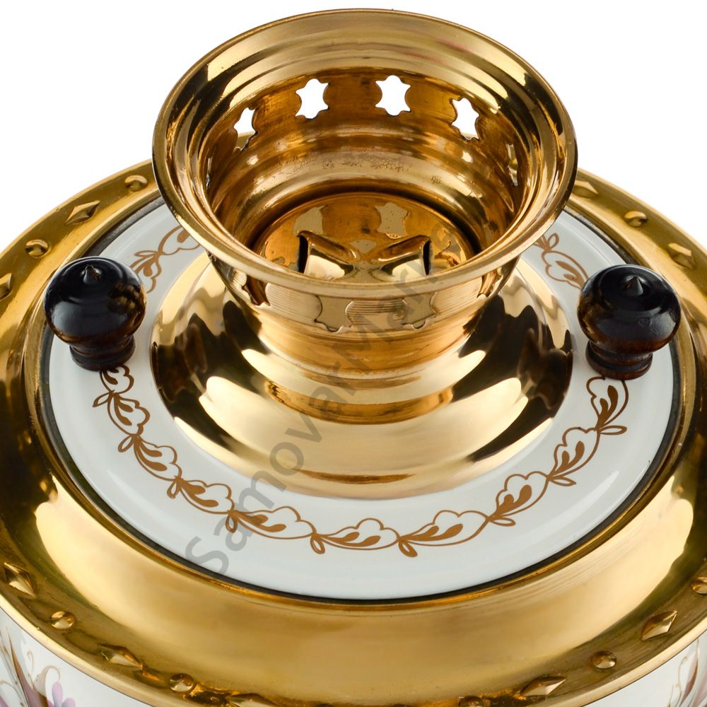 Самовар электрический 3 литра с художественной росписью «Лилии на белом в золоте» формы «Рюмка» Самовар электрический 3 литра с художественной росписью «Лилии на белом в золоте» формы «Рюмка»