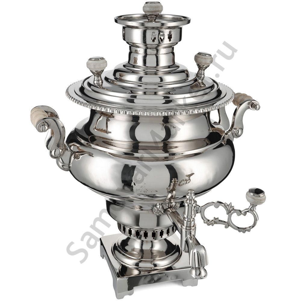 Самовар антикварный на дровах 6 литров формы «Репка» И.Ф. Капырзина, серебристый Самовар антикварный на дровах 6 литров формы «Репка» И.Ф. Капырзина, серебристый