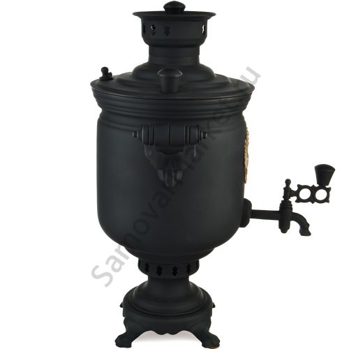 Самовар на дровах 5 литров формы «Банка с гербом РФ», категория «Эксклюзив», «Графит»