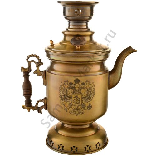 Самовар-чайник на дровах 2,5 литра с «Гербом РФ», патинированная латунь
