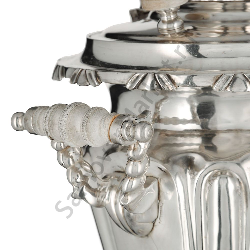 Самовар антикварный на дровах 3 литра формы «Рюмка» Братьев Петровых,фурнитура кость,посеребрённый  Самовар антикварный на дровах 3 литра формы «Рюмка» Братьев Петровых,фурнитура кость,посеребрённый