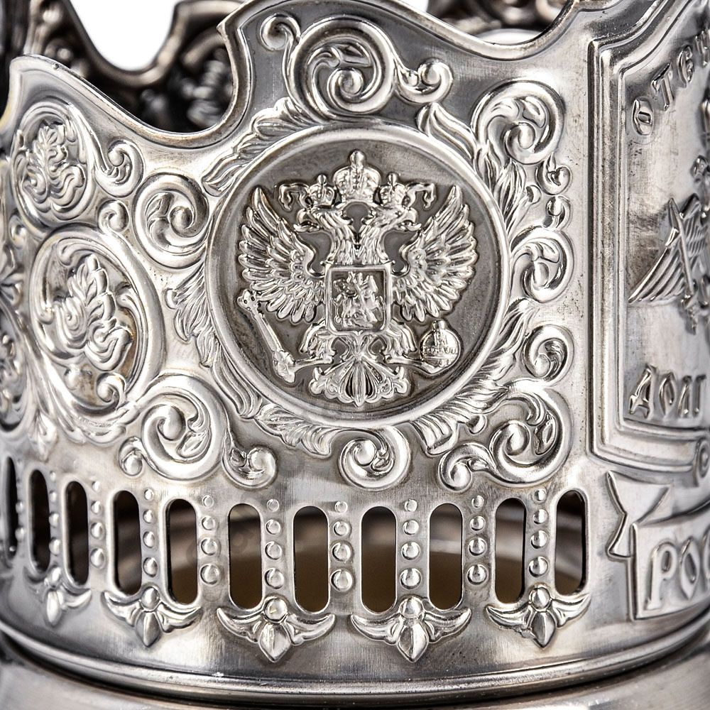 Подстаканник никелированный с чернью «Отечество, Долг, Честь» Подстаканник никелированный с чернью «Отечество, Долг, Честь»