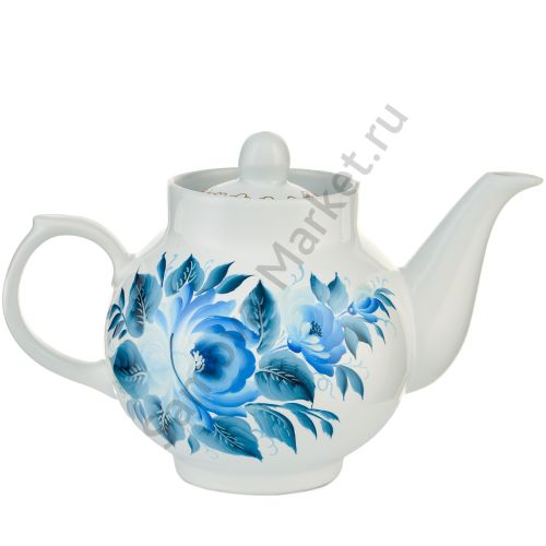 Чайник заварочный для самовара с художественной росписью «Гжель с цветами»