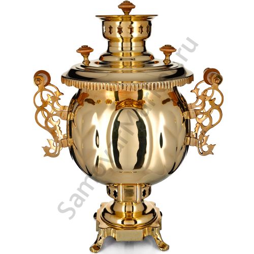 Самовар комбинированный 4,5 литра формы «Шар с гербом РФ», золотой
