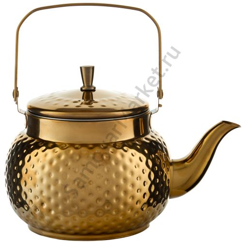 Чайник заварочный 1,4 литра круглый, нержавеющая сталь, золотой