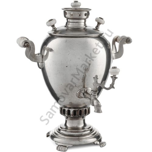 Самовар антикварный на дровах «Эгоист» 1,5 литра формы «Яйцо» Маликова, с трубой, серебристый
