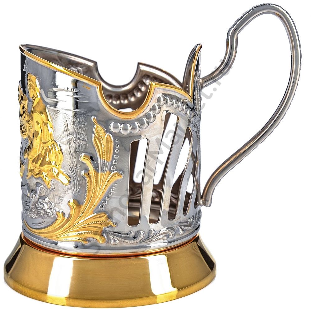 Подстаканник никелированный с частичной позолотой «Охотники на привале» Подстаканник никелированный с частичной позолотой «Охотники на привале»