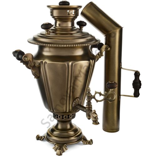 Самовар антикварный на дровах 3,5 литра формы «Рюмка» ТулМетПром, с трубой, травление по латуни