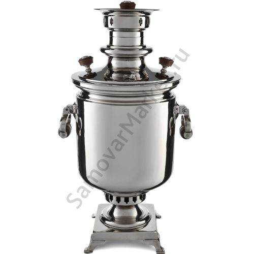 Самовар антикварный на дровах 6,5 литров формы «Банка» Н.И. Баташева с медалями, серебристый
