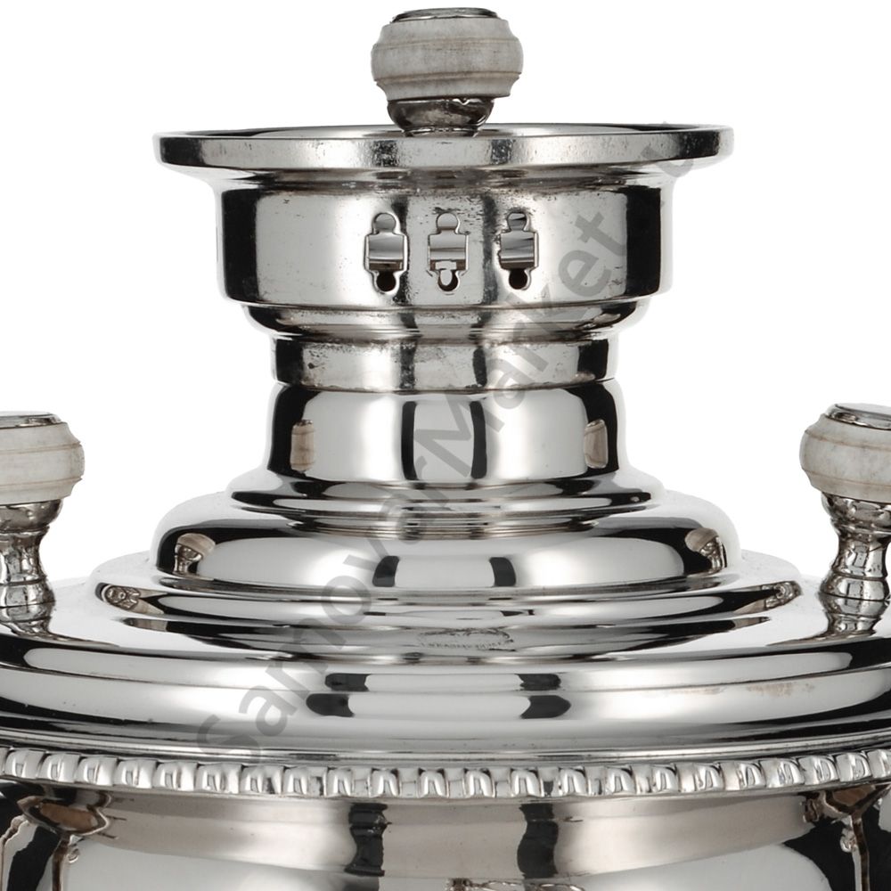 Самовар антикварный на дровах 6 литров формы «Репка» И.Ф. Капырзина, серебристый Самовар антикварный на дровах 6 литров формы «Репка» И.Ф. Капырзина, серебристый