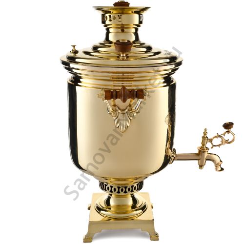 Самовар антикварный на дровах 8,5 литра формы «Банка» Н.И. Баташева с медалями, золотистый