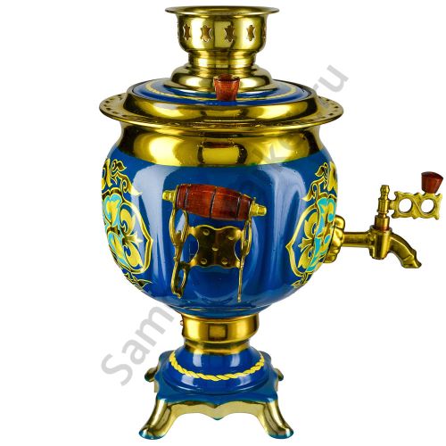Самовар электрический 3 литра с художественной росписью «Орнамент синий» формы «Овал»