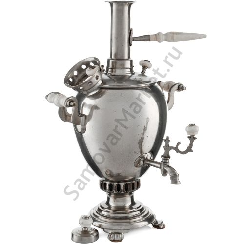 Самовар антикварный на дровах «Эгоист» 1,5 литра формы «Яйцо» Маликова, с трубой, серебристый