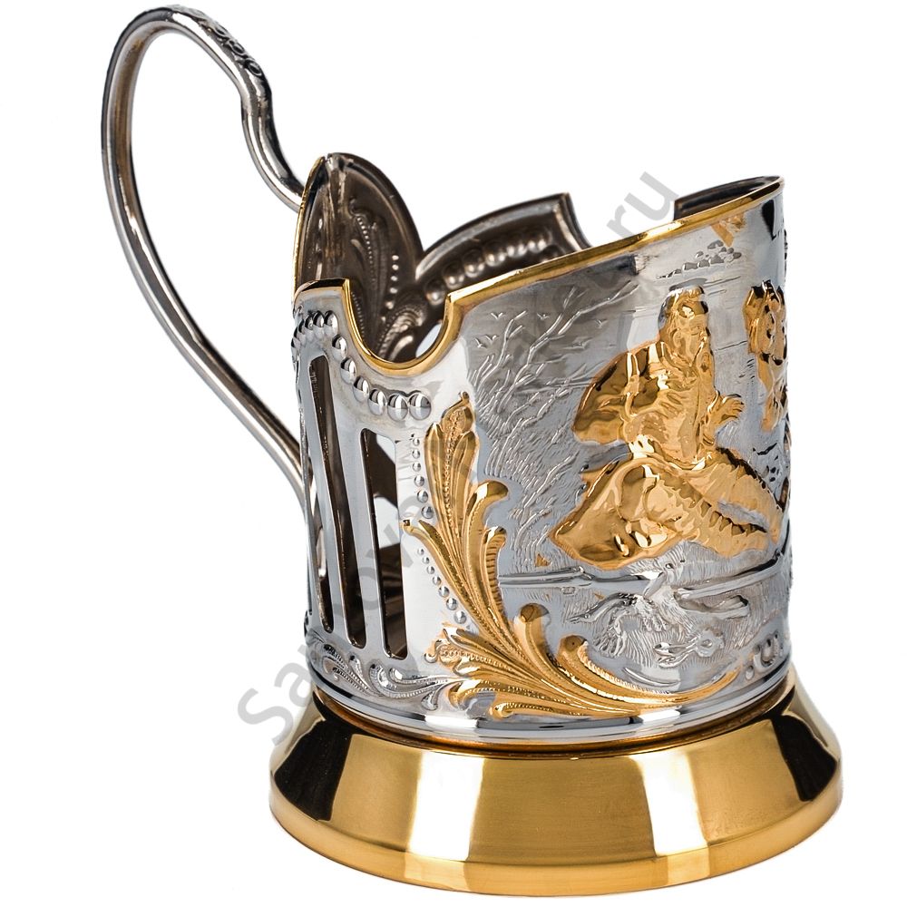 Подстаканник никелированный с частичной позолотой «Охотники на привале» Подстаканник никелированный с частичной позолотой «Охотники на привале»